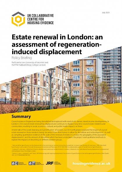 Estate renewal in London: an assessment of regeneration induced displacement