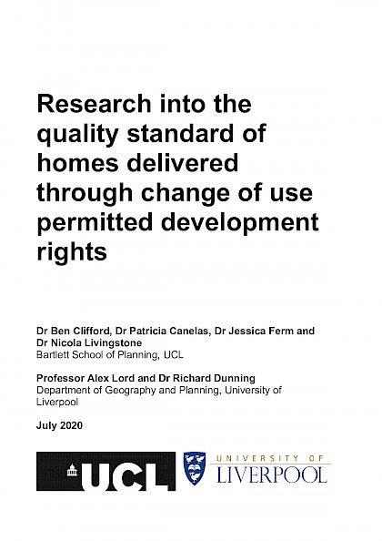 Quality standard of homes delivered through change of use permitted development rights