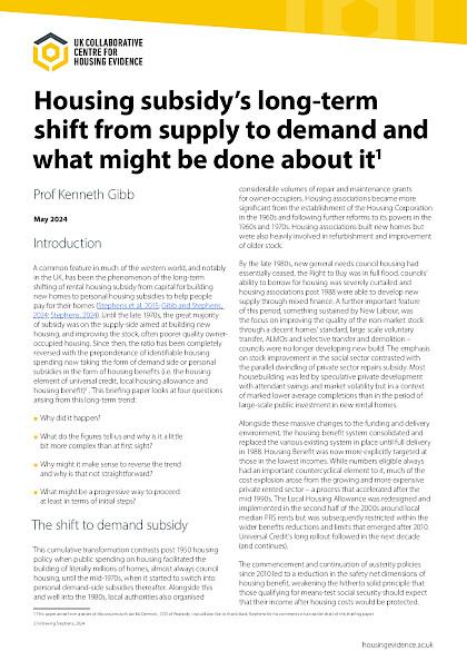 Housing subsidy’s long-term shift from supply to demand and what might be done about it