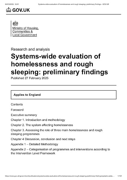 Systems-wide evaluation of homelessness and rough sleeping: preliminary findings